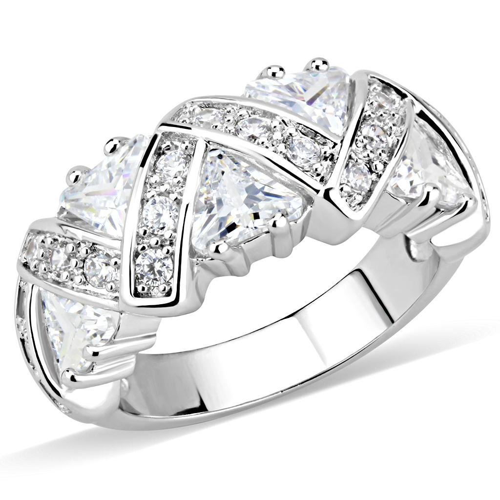 JCE1533 Rhodium Brass Ring with AAA Grade CZ  in Clear