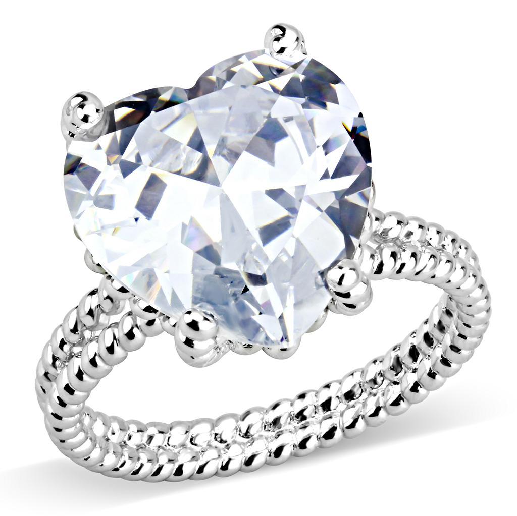 JCE1536 Rhodium Brass Ring with AAA Grade CZ  in Clear