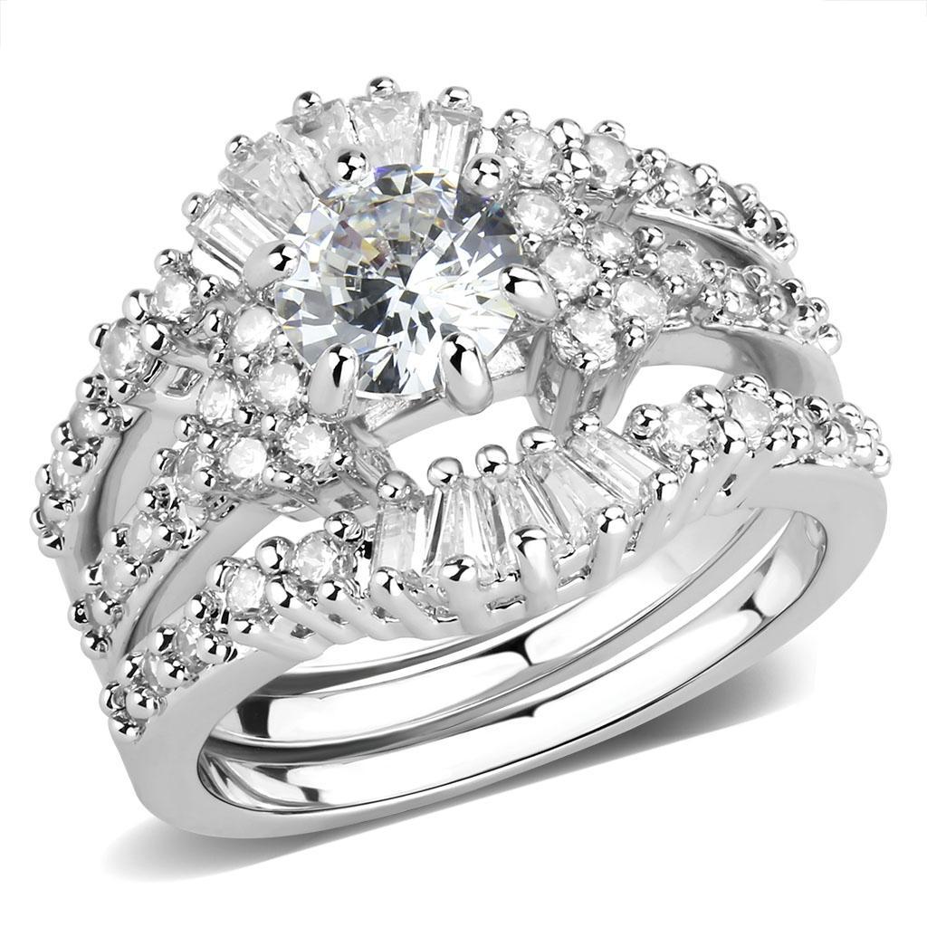 JCE1553 Rhodium Brass Ring with AAA Grade CZ  in Clear