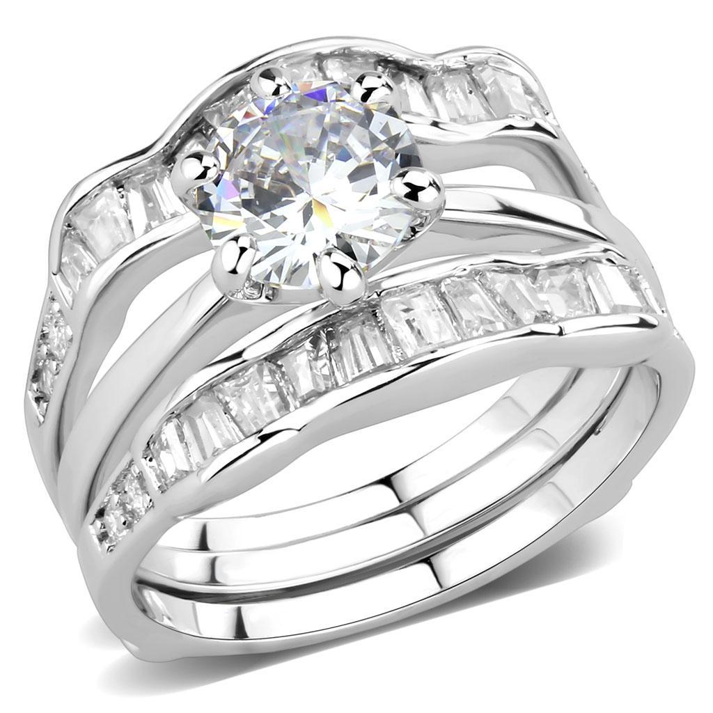 JCE1557 Rhodium Brass Ring with AAA Grade CZ  in Clear