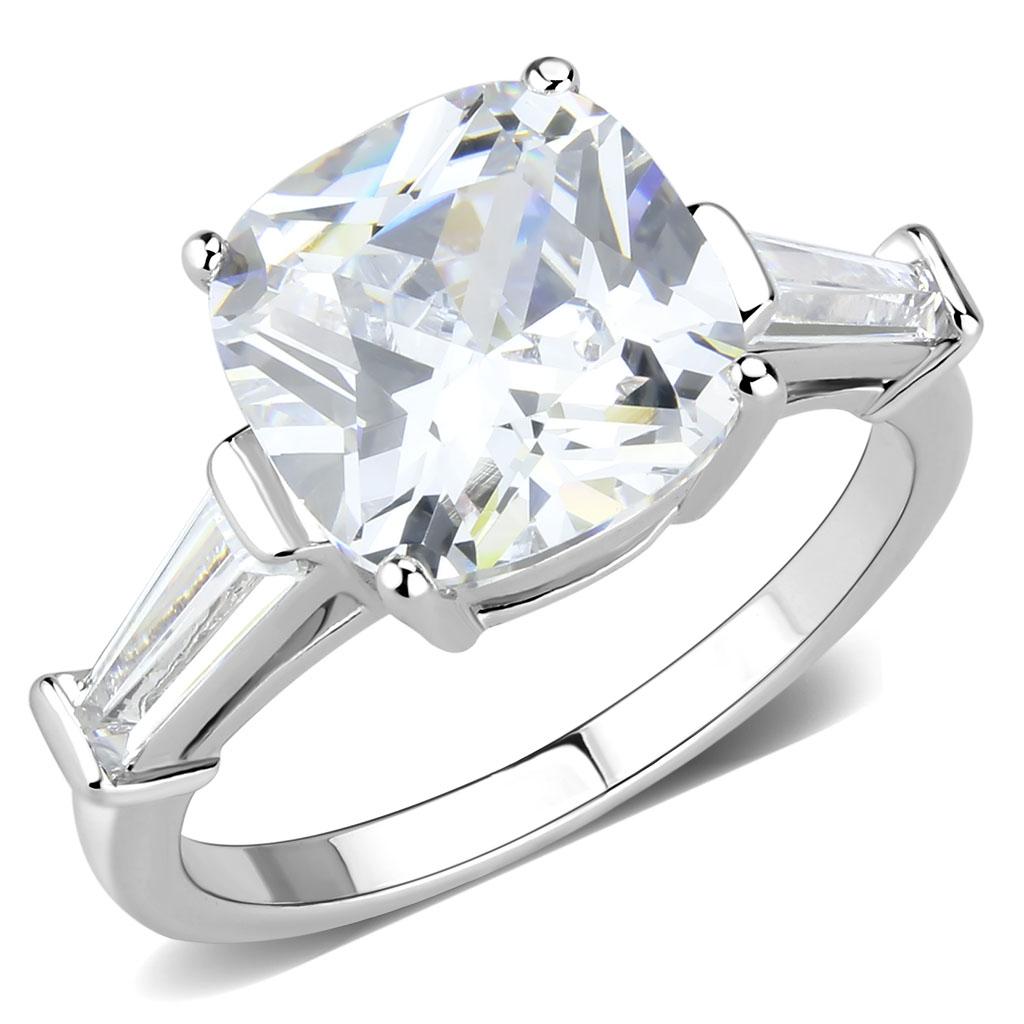 JCE21561 Rhodium Brass Ring with AAA Grade CZ  in Clear