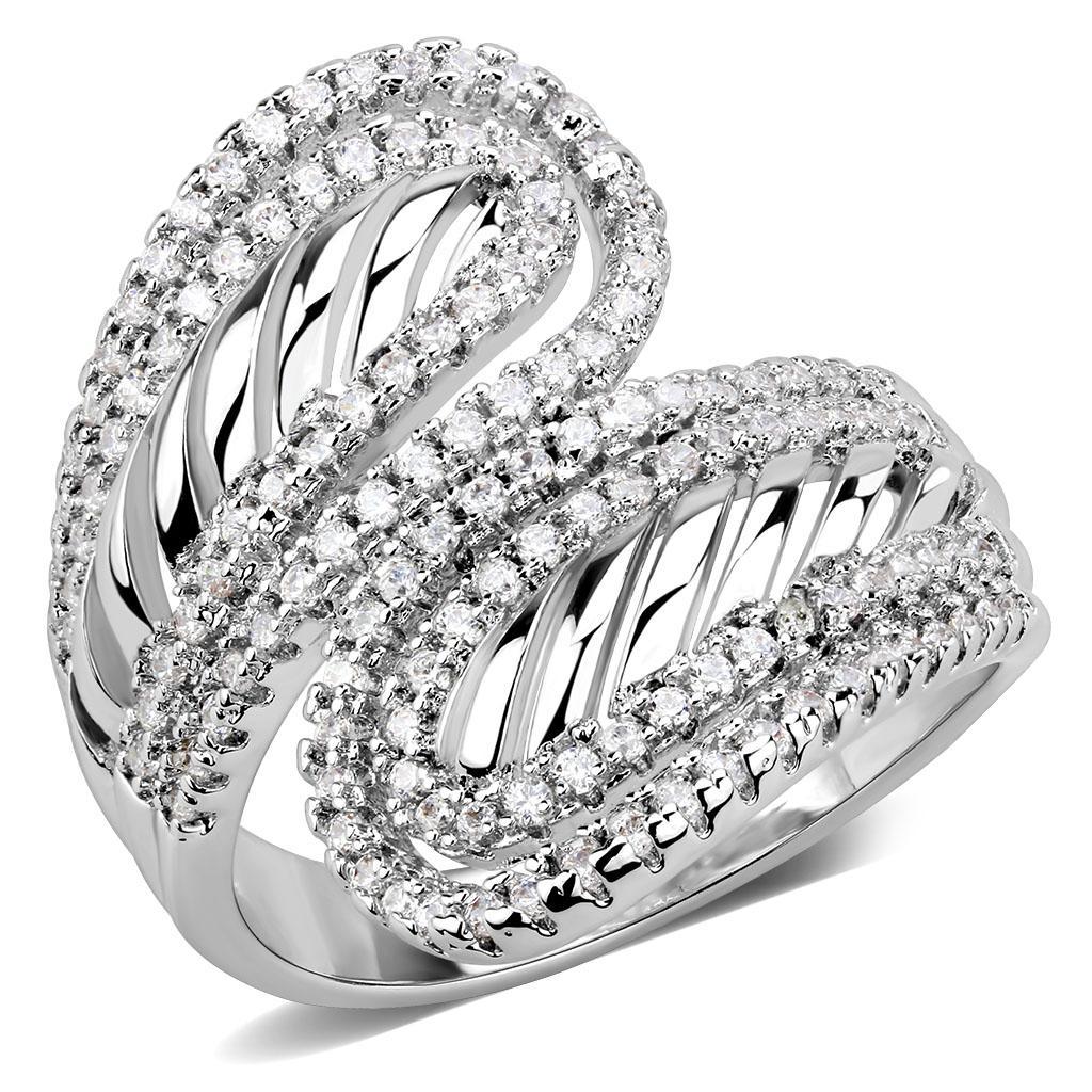 JCE1582 Rhodium Brass Ring with AAA Grade CZ  in Clear