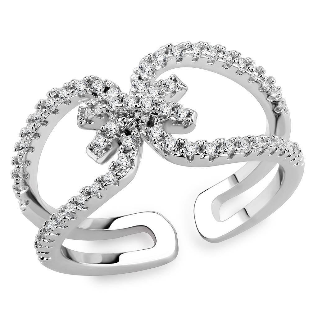 JCE1583 Rhodium Brass Ring with AAA Grade CZ  in Clear