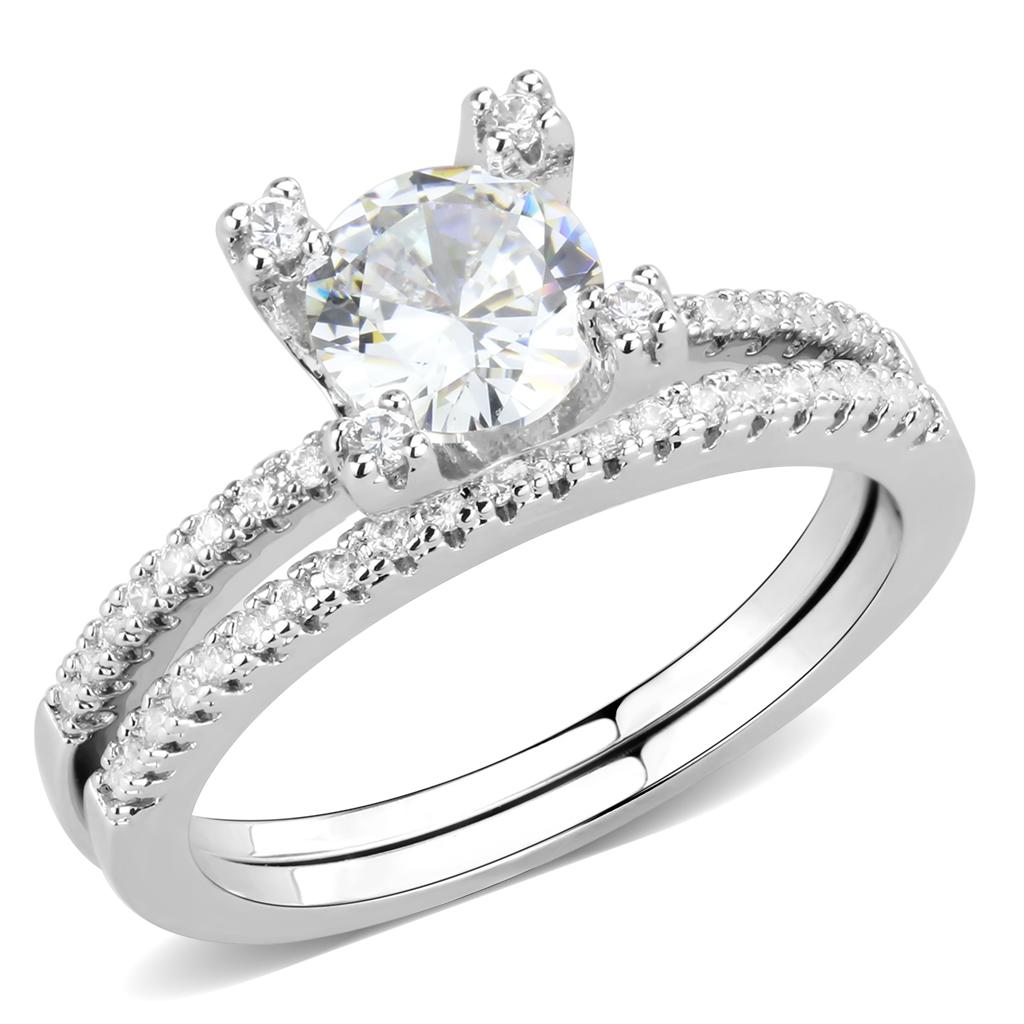 JCE1589 Rhodium Brass Ring with AAA Grade CZ  in Clear