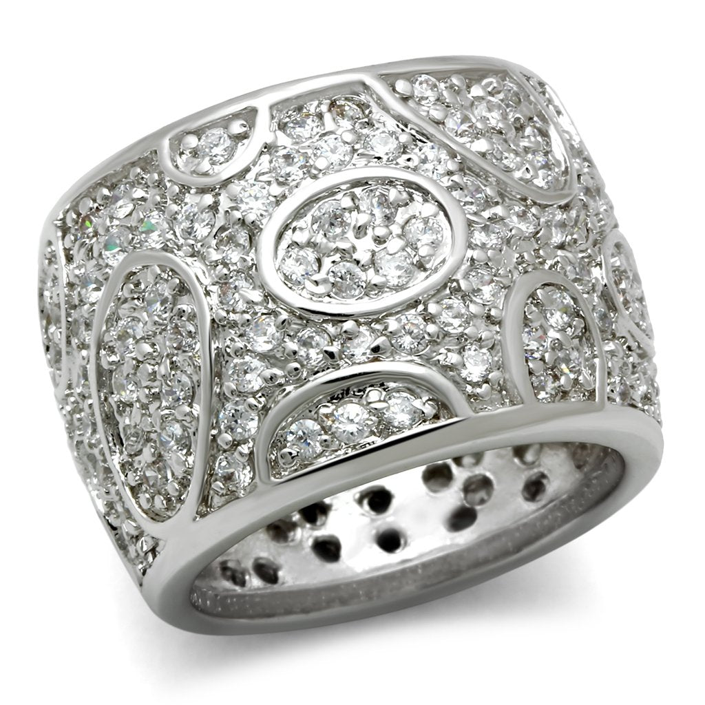 JCE159 Rhodium Brass Ring with AAA Grade CZ  in Clear