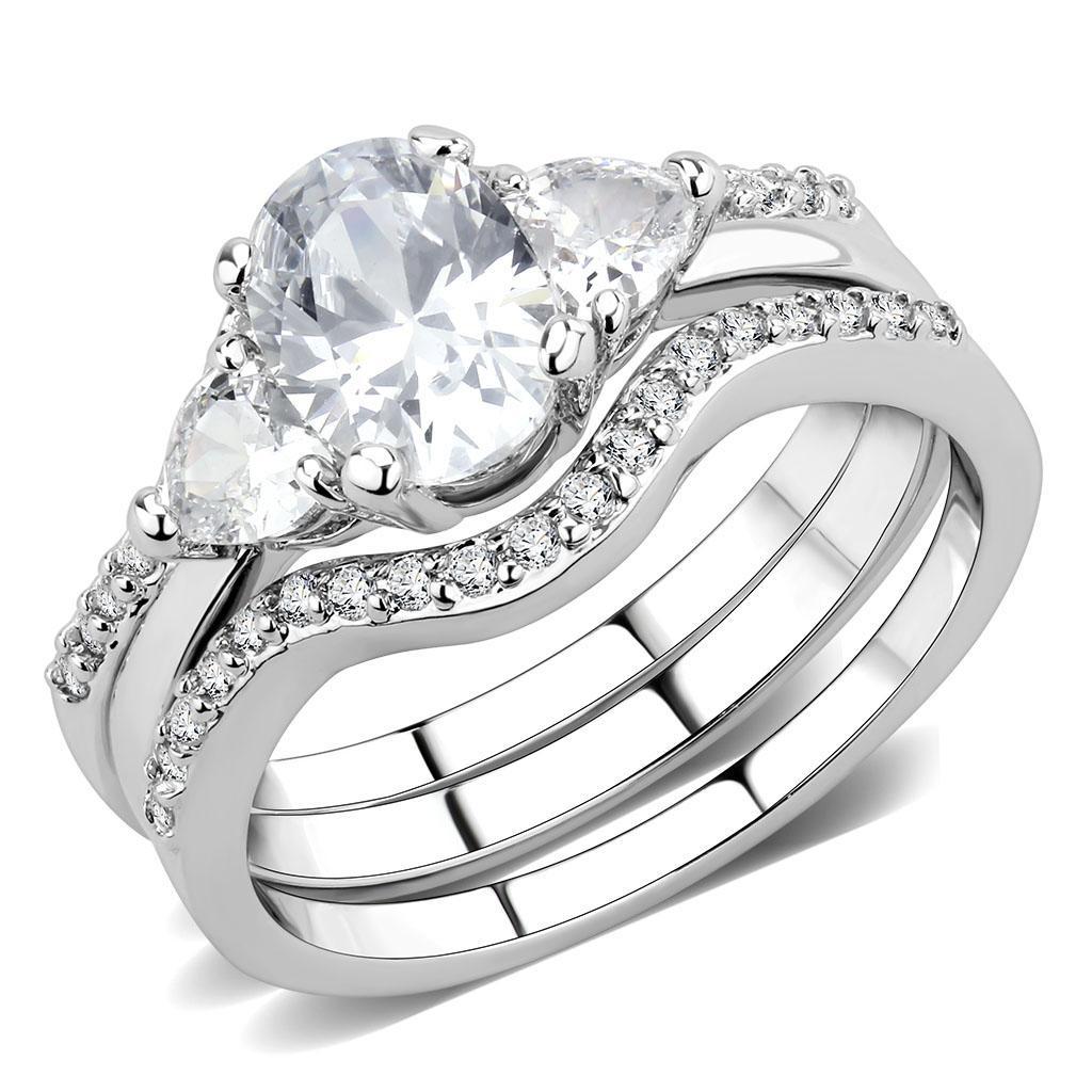 JCE1594 Rhodium Brass Ring with AAA Grade CZ  in Clear