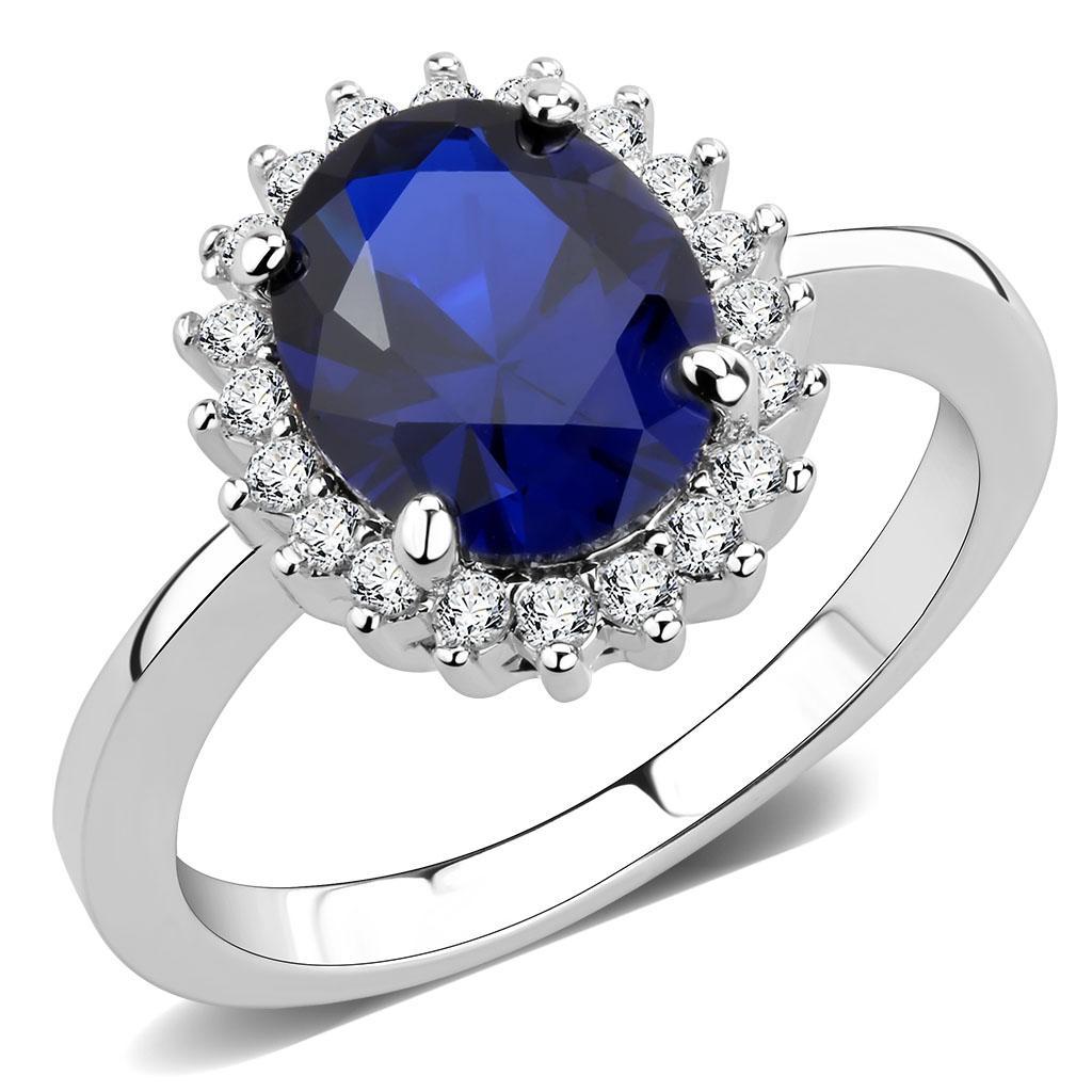 JCE1602 Rhodium Brass Ring with AAA Grade CZ  in London Blue
