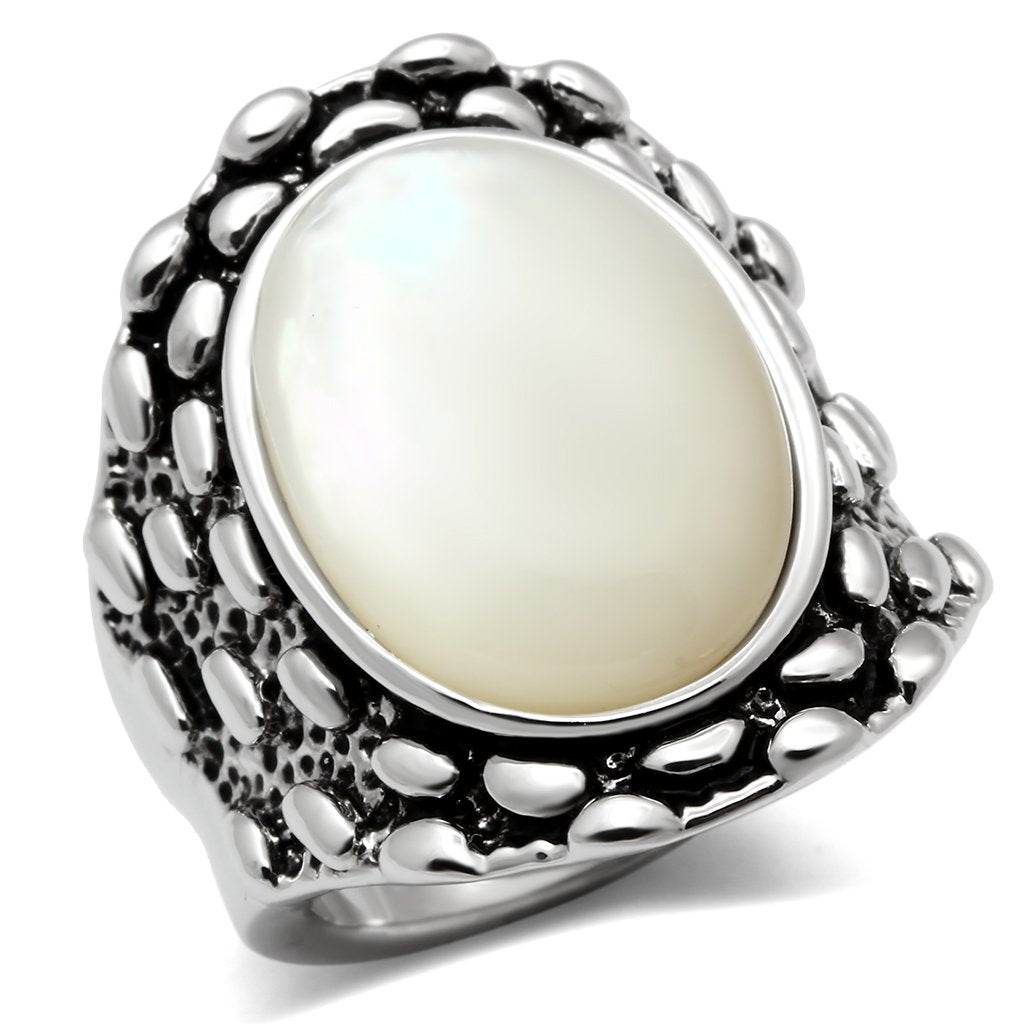 JCE186 Rhodium Brass Ring with Precious Stone Conch in White