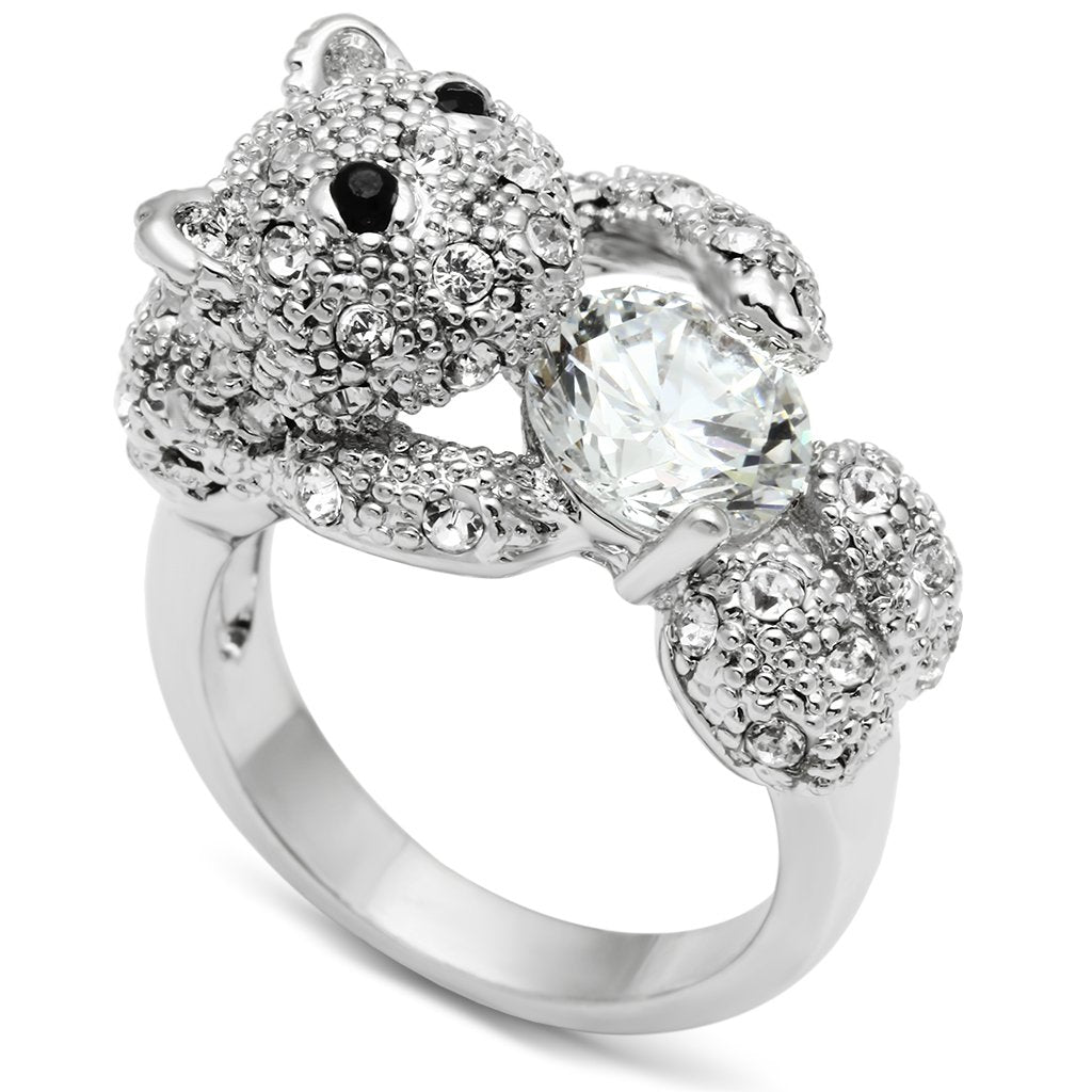 JCE187 Rhodium Brass Ring with AAA Grade CZ  in Clear