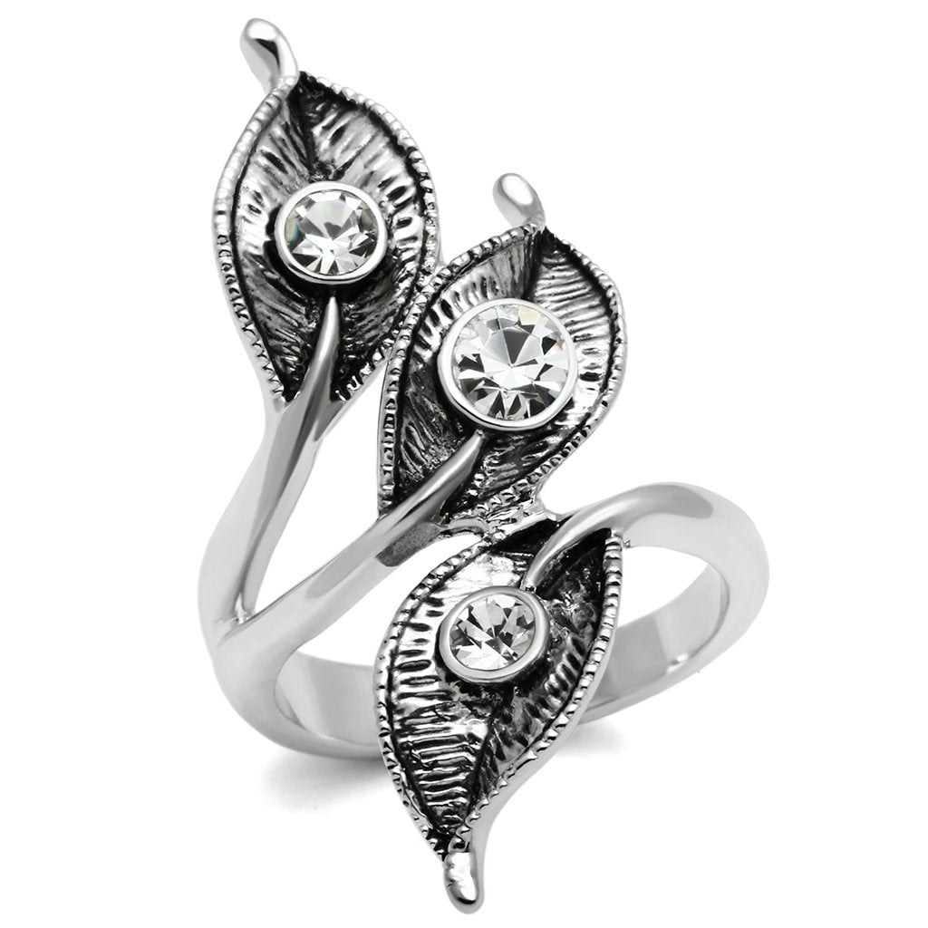 JCE193 Rhodium Brass Ring with Top Grade Crystal  in Clear