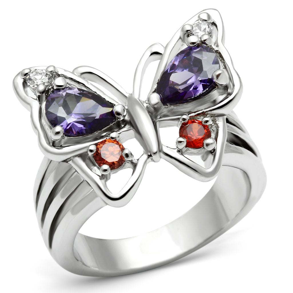 JCE233 Rhodium Brass Ring with AAA Grade CZ  in Multi Color