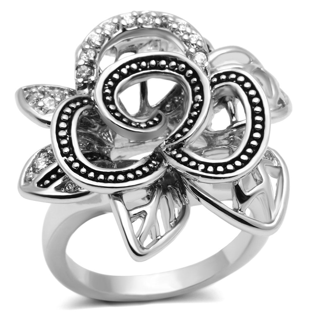 JCE261 Rhodium Brass Ring with AAA Grade CZ  in Clear