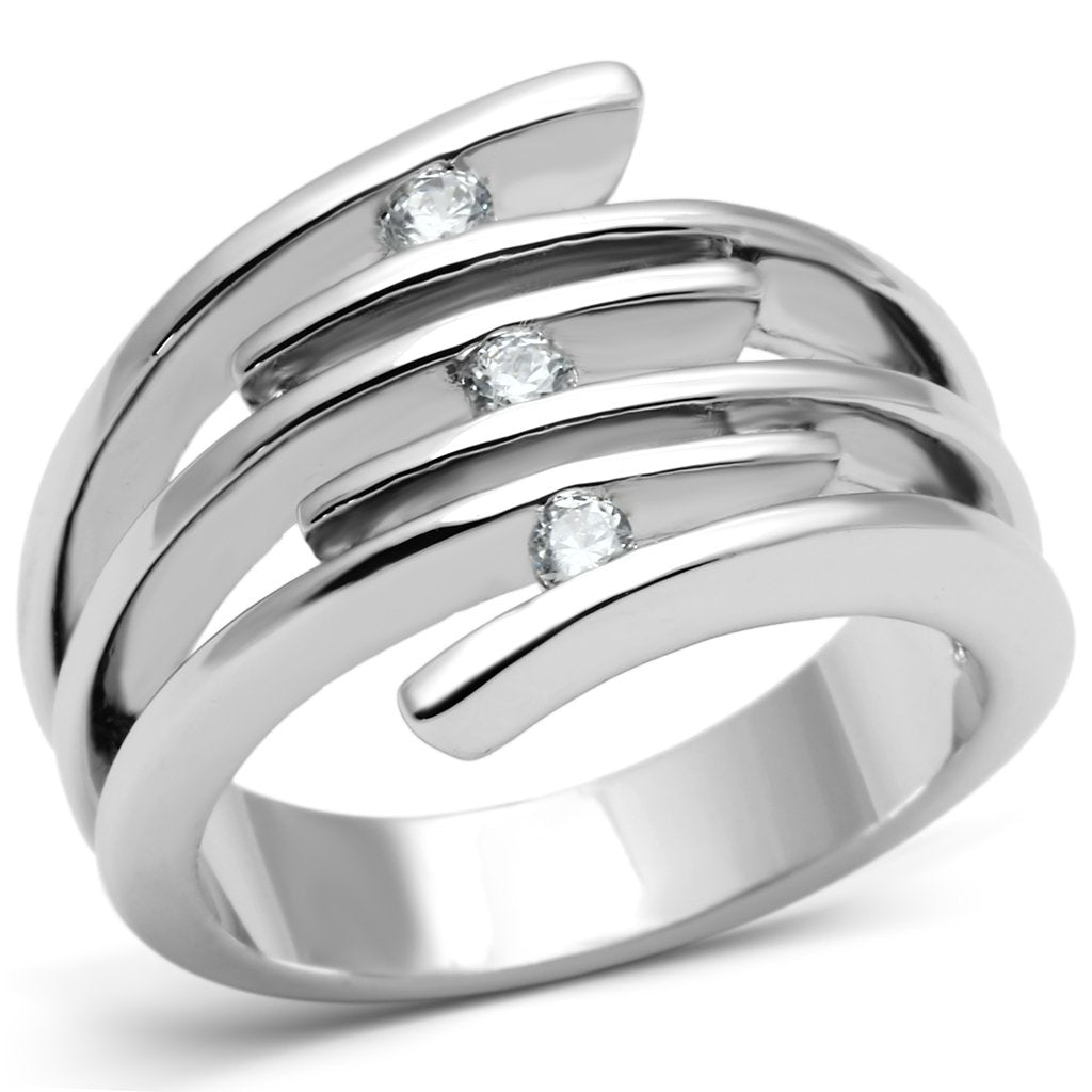 JCE285 Rhodium Brass Ring with AAA Grade CZ  in Clear