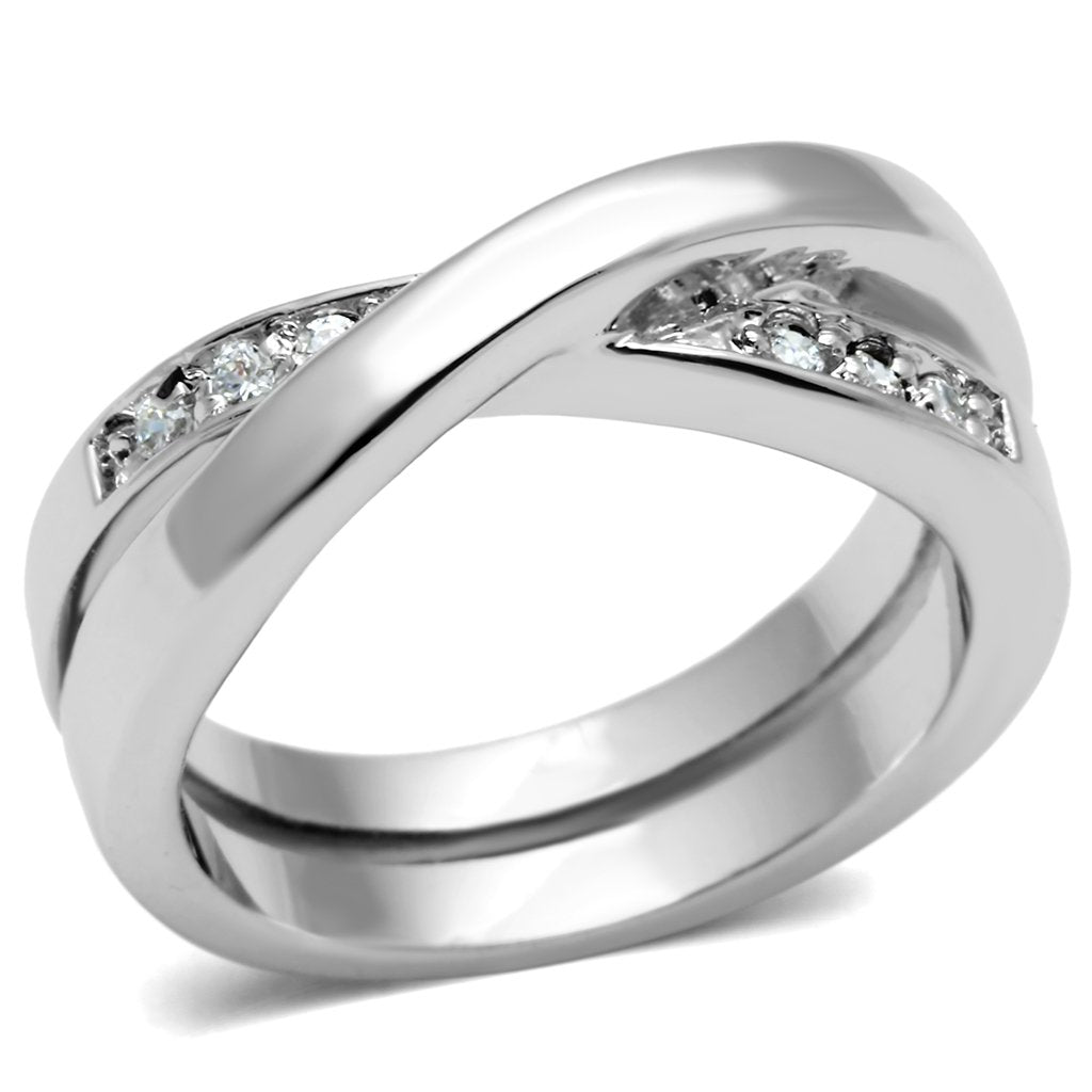 JCE287 Rhodium Brass Ring with AAA Grade CZ  in Clear