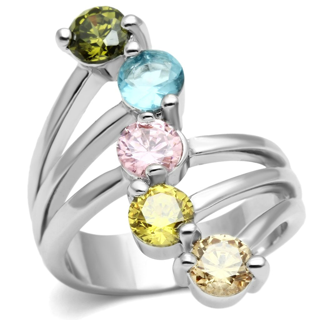 JCE291 Rhodium Brass Ring with AAA Grade CZ  in Multi Color