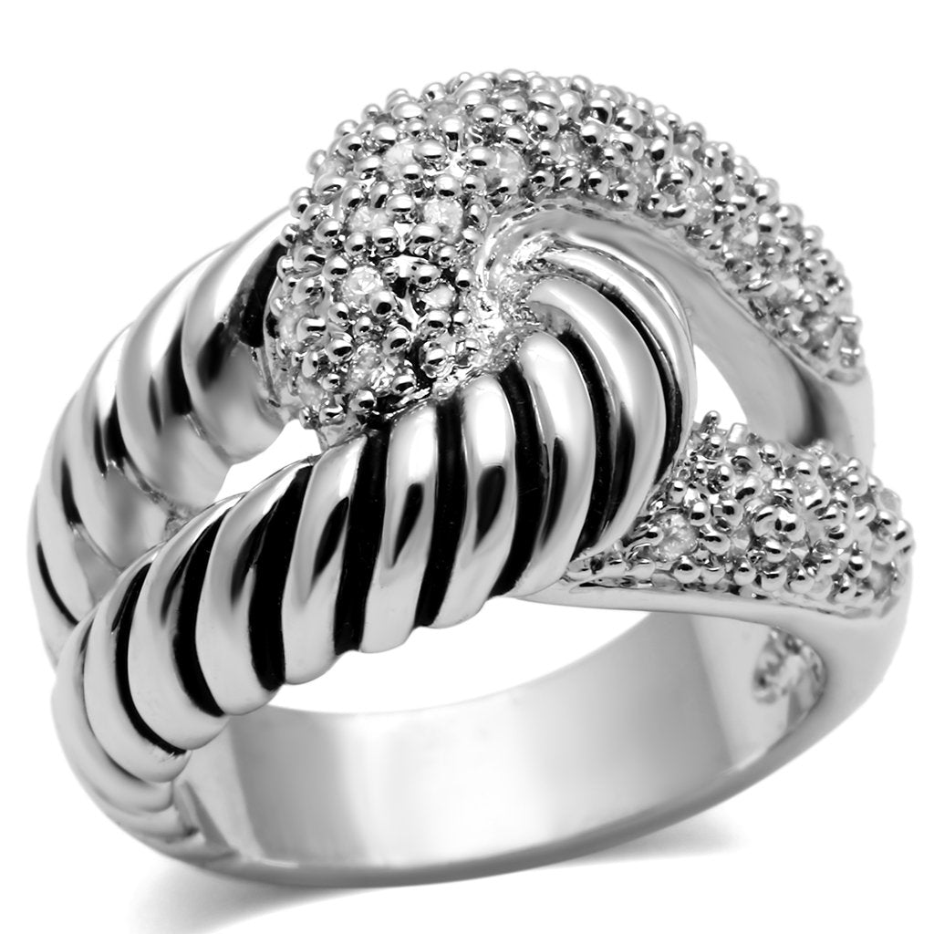 JCE298 Rhodium Brass Ring with AAA Grade CZ  in Clear