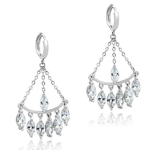 JCE301 Rhodium Brass Earrings with AAA Grade CZ  in Clear