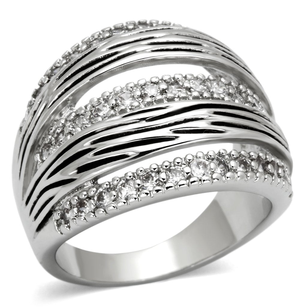JCE307 Rhodium Brass Ring with AAA Grade CZ  in Clear