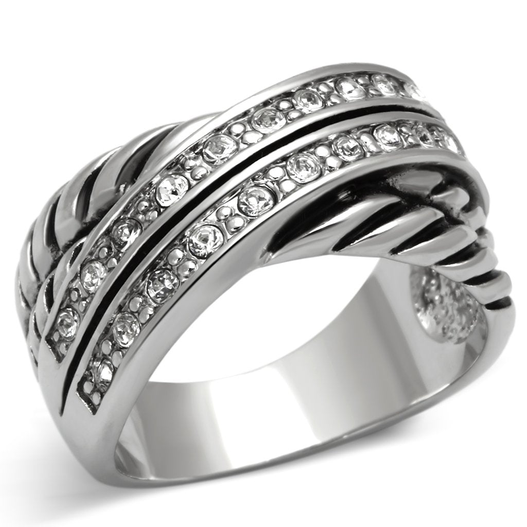 JCE311 Rhodium Brass Ring with Top Grade Crystal  in Clear