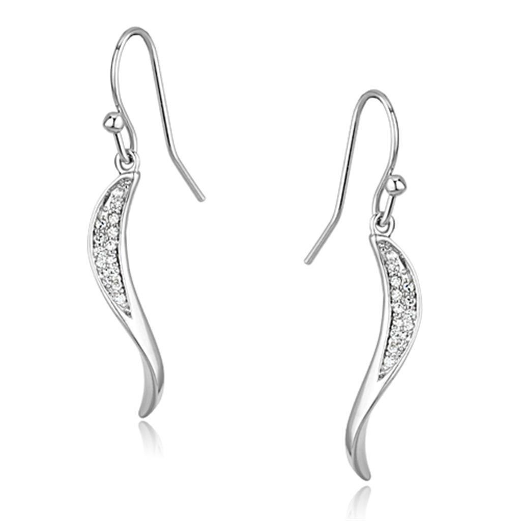 JCE377 Rhodium Brass Earrings with AAA Grade CZ  in Clear