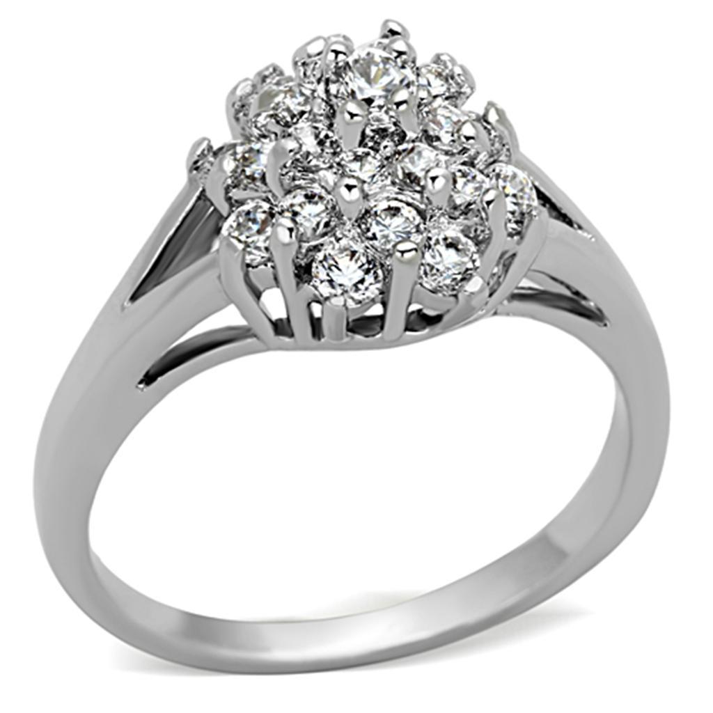 JCE479 Rhodium Brass Ring with AAA Grade CZ  in Clear