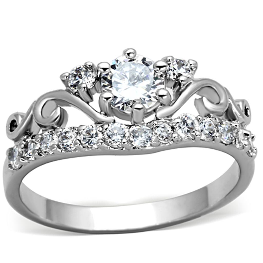 JCE483 Rhodium Brass Ring with Top Grade Crystal  in Clear