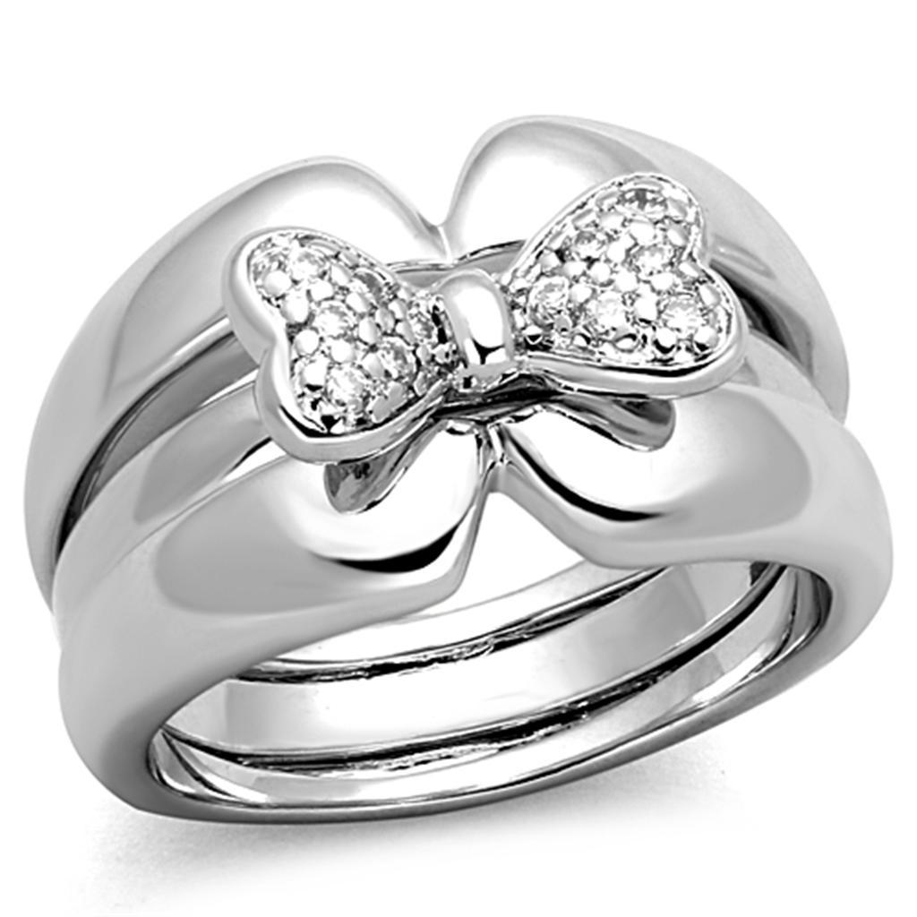 JCE571 Rhodium Brass Ring with AAA Grade CZ  in Clear