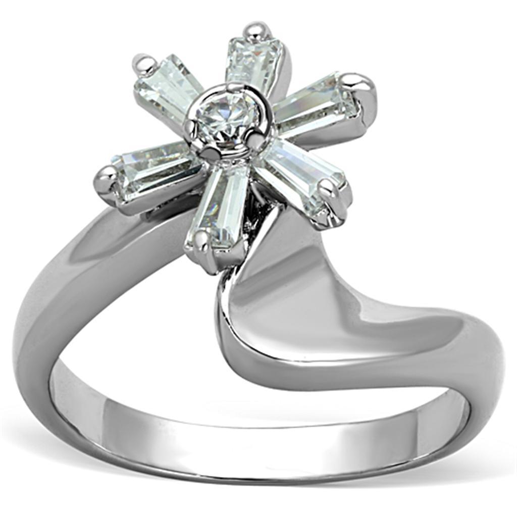JCE593 Rhodium Brass Ring with AAA Grade CZ  in Clear
