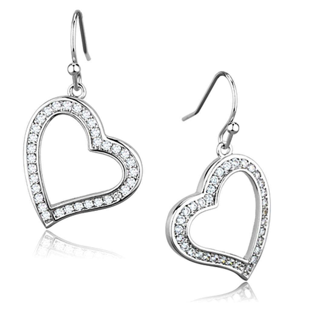 JCE628 Rhodium Brass Earrings with AAA Grade CZ  in Clear