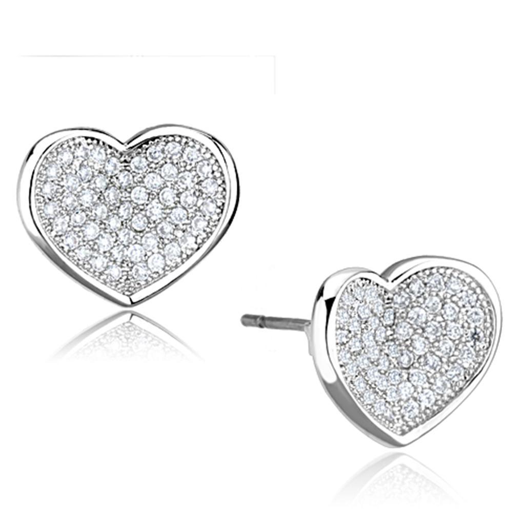 JCE668 Rhodium Brass Earrings with AAA Grade CZ  in Clear