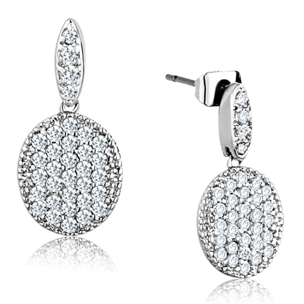 JCE692 Rhodium Brass Earrings with AAA Grade CZ  in Clear