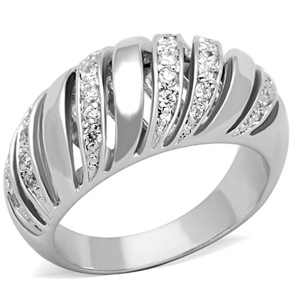 JCE743 Rhodium Brass Ring with AAA Grade CZ  in Clear