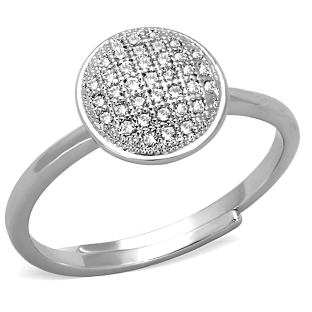 JCE749 Rhodium Brass Ring with AAA Grade CZ  in Clear