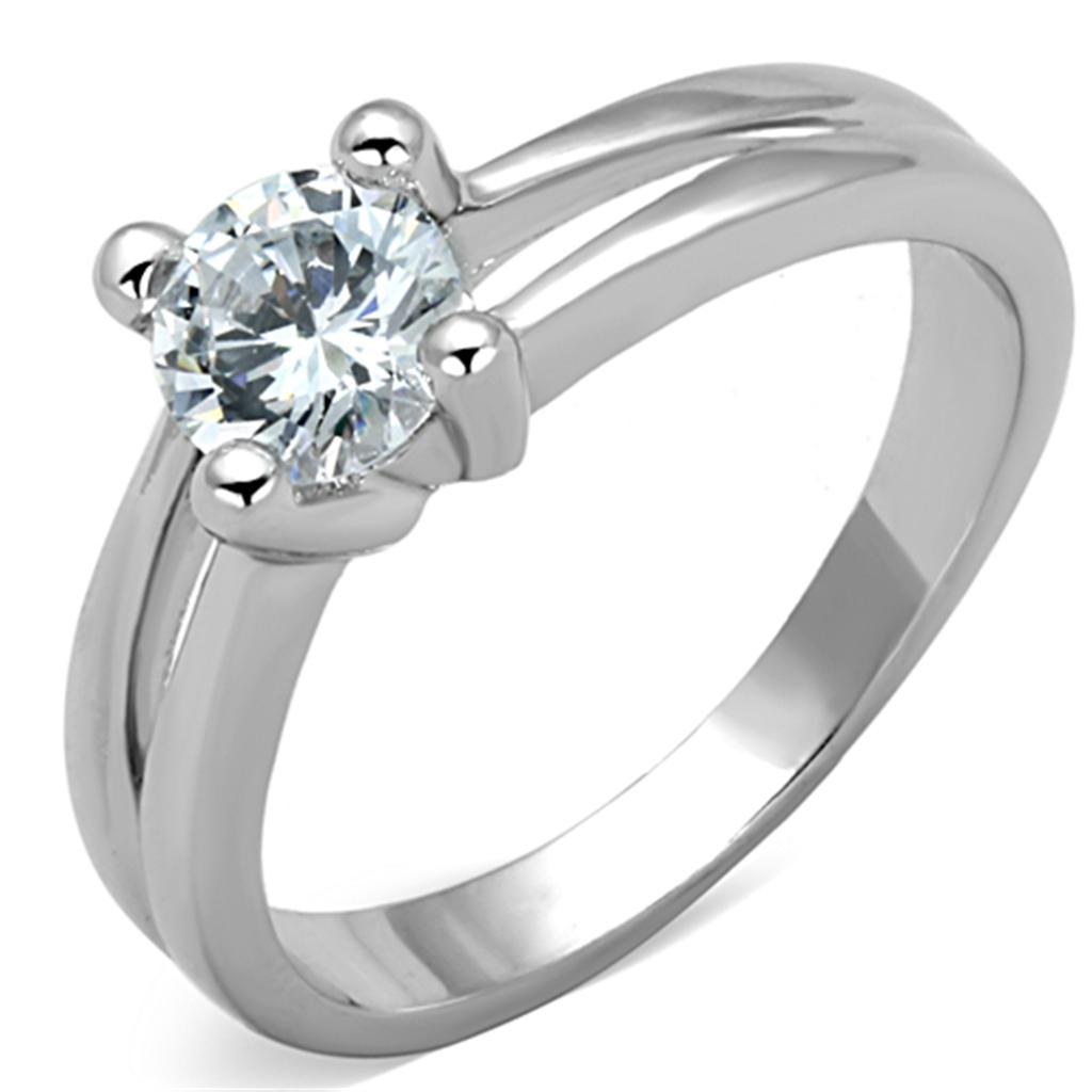 JCE764 Rhodium Brass Ring with AAA Grade CZ  in Clear