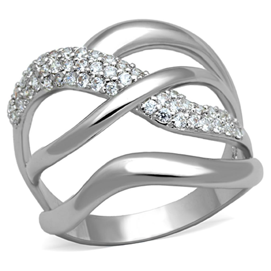 JCE766 Rhodium Brass Ring with AAA Grade CZ  in Clear