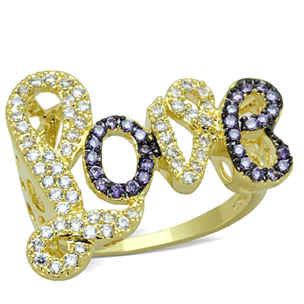 JCE777 Gold+Ruthenium Brass Ring with AAA Grade CZ  in Amethyst