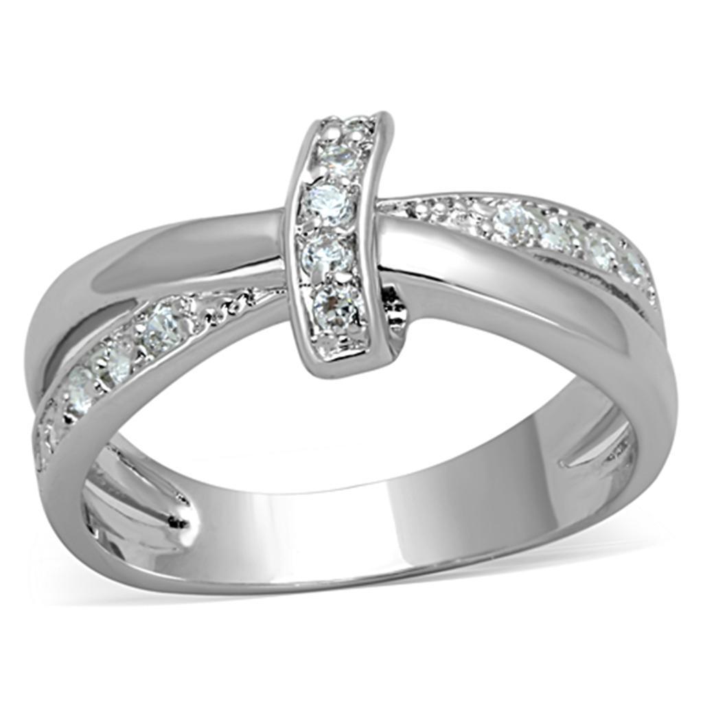JCE819 Rhodium Brass Ring with AAA Grade CZ  in Clear