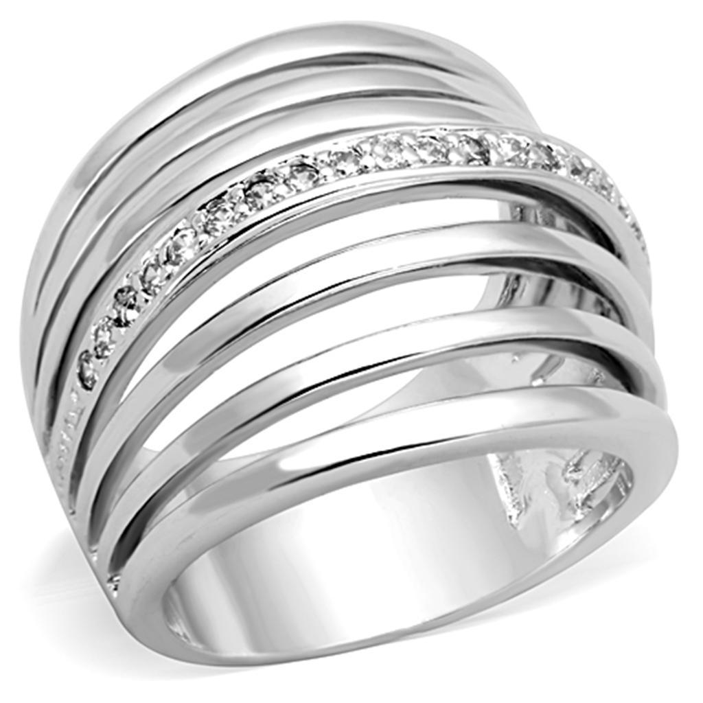 JCE837 Rhodium Brass Ring with AAA Grade CZ  in Clear