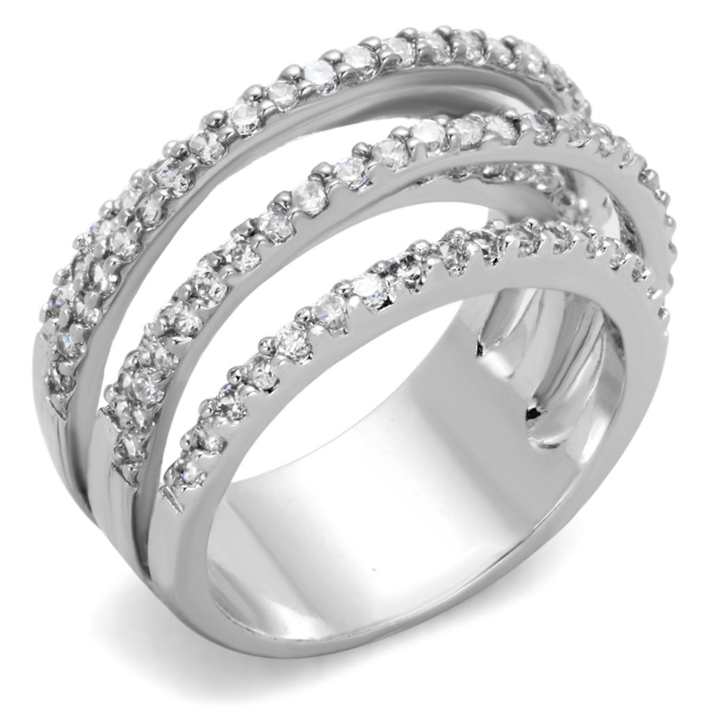 JCE871 Rhodium Brass Ring with AAA Grade CZ  in Clear
