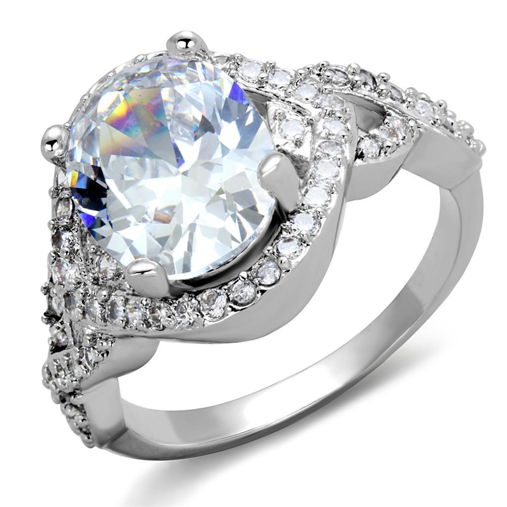 JCE880 Rhodium Brass Ring with AAA Grade CZ  in Clear
