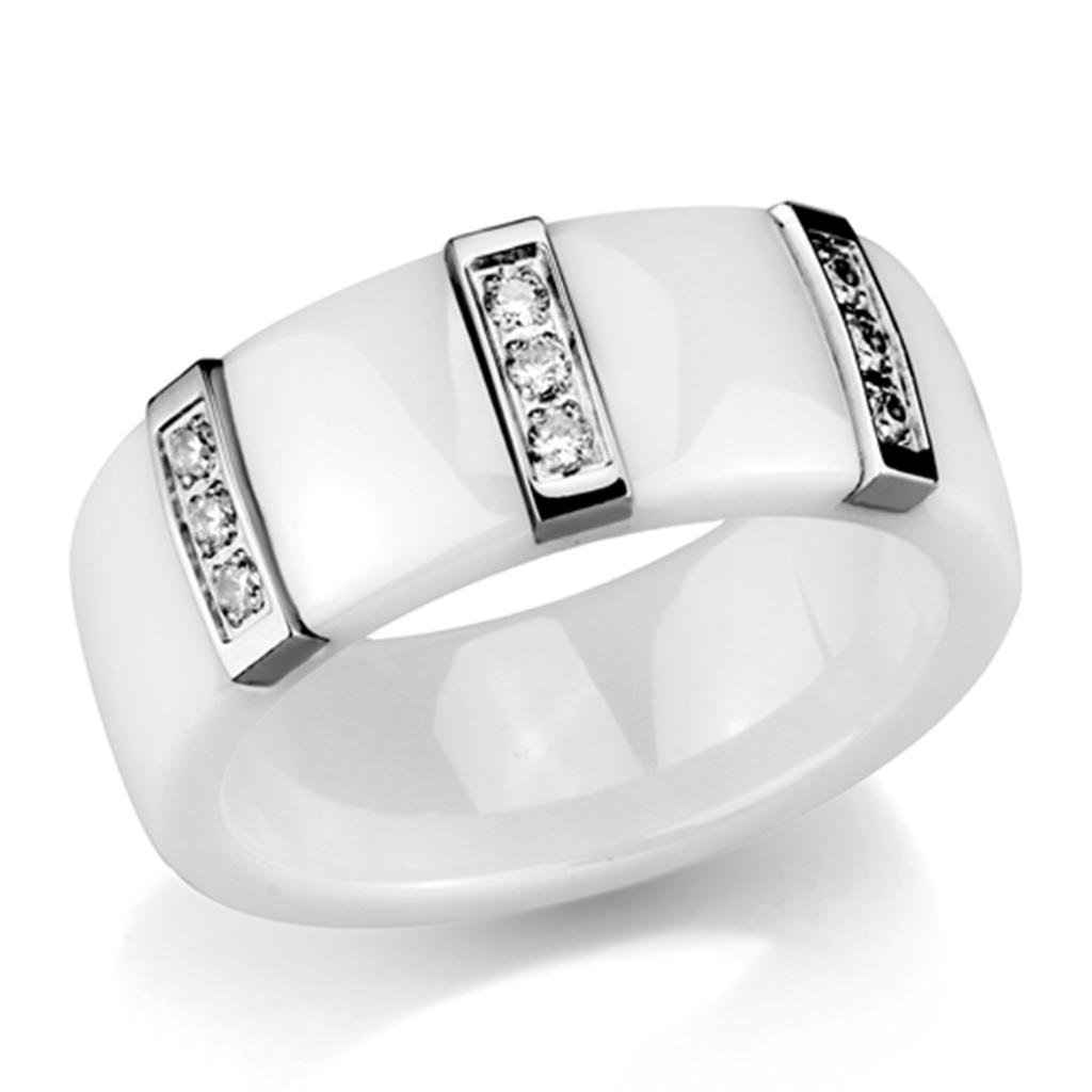 JCE957 High polished (no plating) Stainless Steel Ring with Ceramic  in White