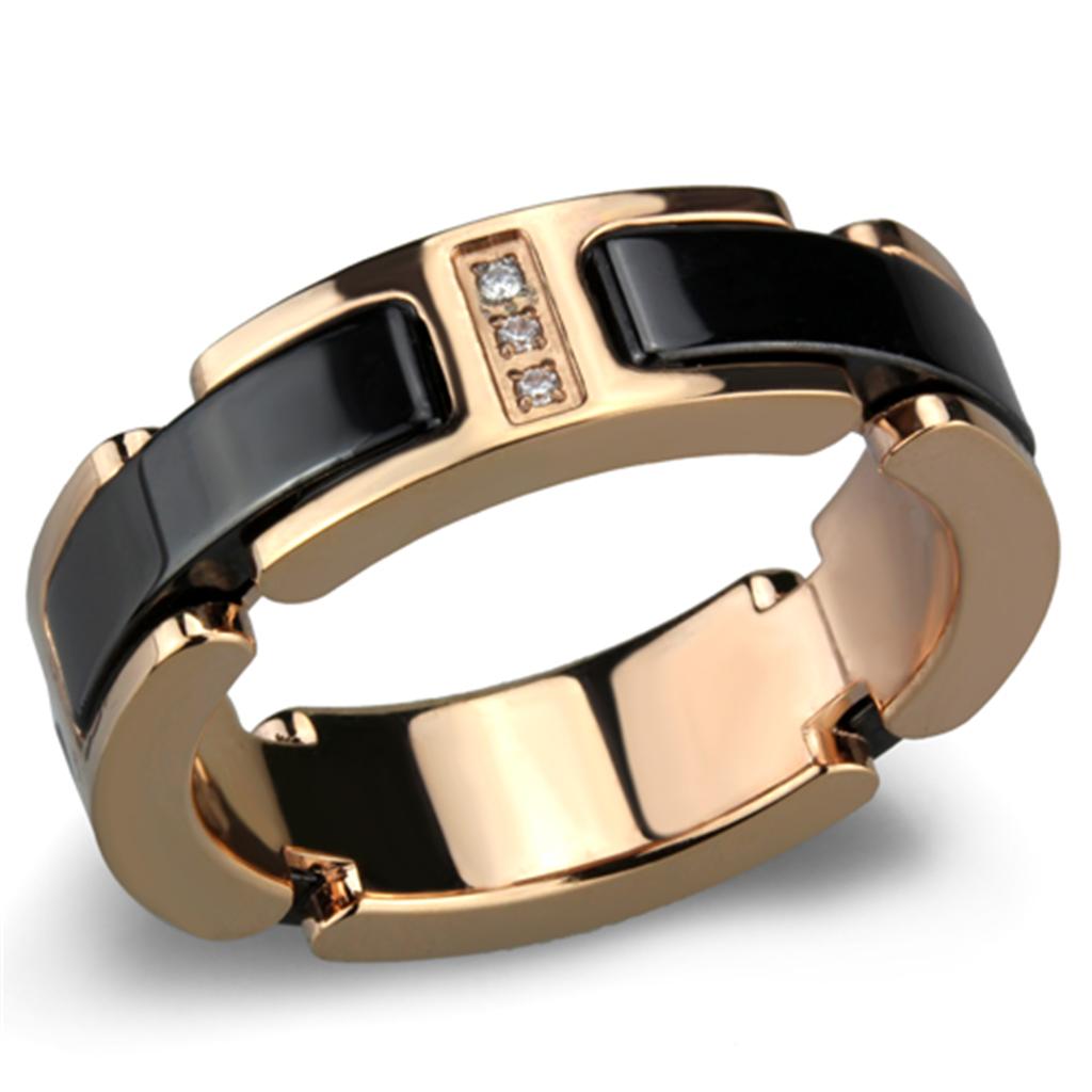 JCE964 IP Rose Gold(Ion Plating) Stainless Steel Ring with Ceramic  in Jet