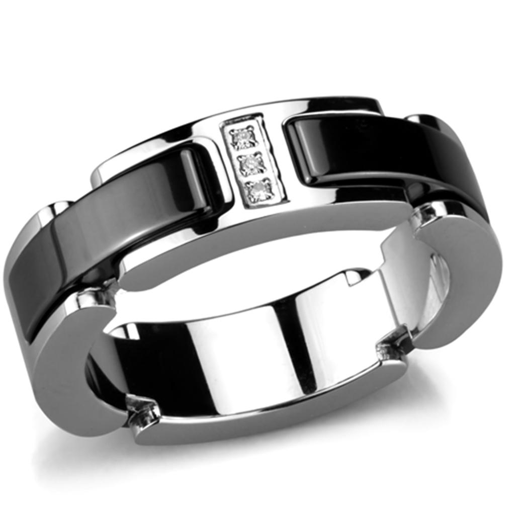 JCE966 High polished (no plating) Stainless Steel Ring with Ceramic  in Jet