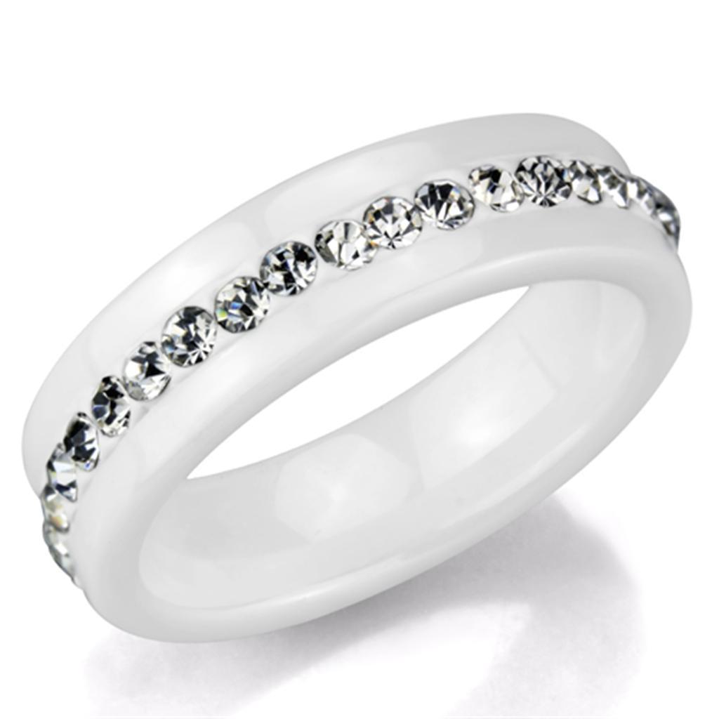 JCE968 High polished (no plating) Stainless Steel Ring with Ceramic  in White