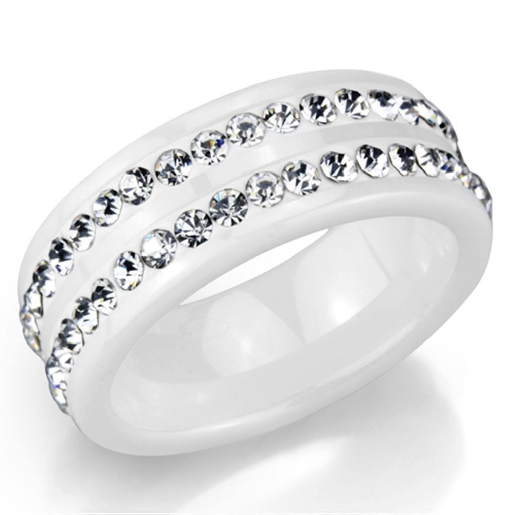 JCE970 High polished (no plating) Stainless Steel Ring with Ceramic  in White