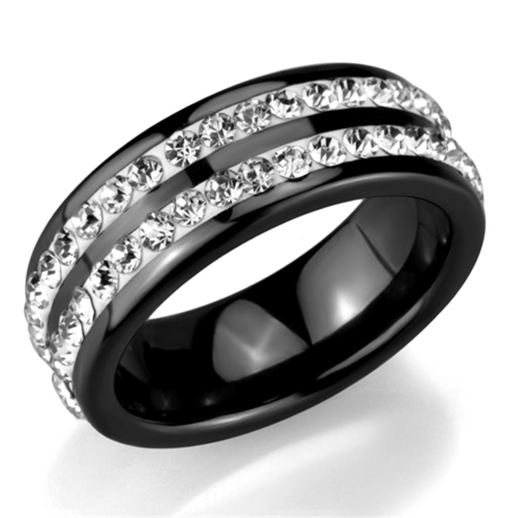 JCE971 High polished (no plating) Stainless Steel Ring with Ceramic  in Jet