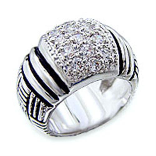 JCE2063 Rhodium Brass Ring with AAA Grade CZ  in Clear
