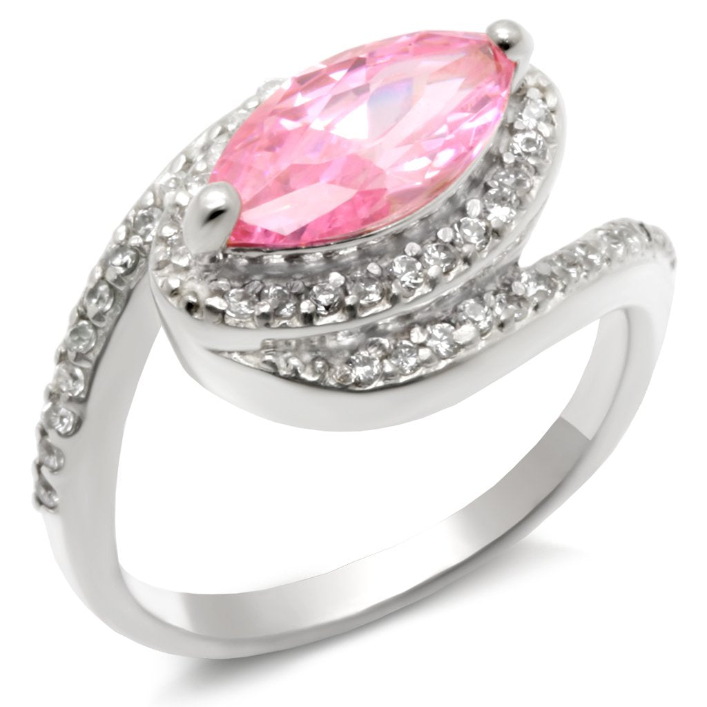 JCE509 High-Polished 925 Sterling Silver Ring with AAA Grade CZ  in Rose