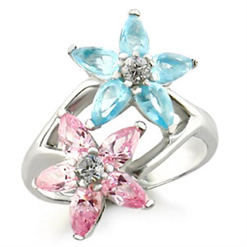 JCE811 High-Polished 925 Sterling Silver Ring with AAA Grade CZ  in Multi Color