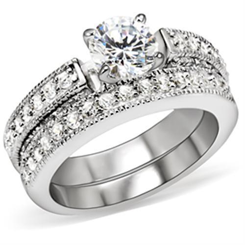 JCE016 Rhodium Brass Ring with AAA Grade CZ  in Clear